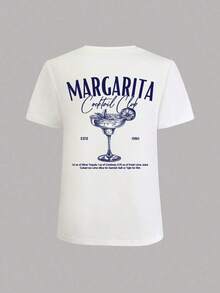 Una camiseta de manga corta para mujer con estilo retro americano, de diseño holgado y estampado (los pantalones son solo sugerencias de estilo). Este artículo sencillo y elegante presenta patrones de texto con temática tropical, siendo un elemento imprescindible para crear un estilo relajado de vacaciones. Es muy adecuado para ocasiones como el Día del Trabajo y el Día de la Independencia de México. La gruesa camiseta multicolor está hecha de 100% algodón con estampados modernos, y es adecuada tanto para hombres como para mujeres. Es un estilo completamente nuevo para primavera/verano/otoño, transpirable y cómodo, sencillo y versátil. - Blanco - Ver 2