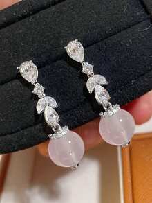 1 Pair Cubic Zirconia Earrings, Suitable For Daily Decoration, Party Jewelry Or Birthday Gift For Teenagers - 1# - View 3