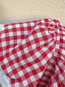 Vestido de mujer retro francés de cuadros rojos con tirantes finos, nuevo diseño de primavera temprana con encaje, versátil, dulce y elegante con capas - Burdeos - Ver 6