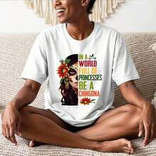 Women's Casual Sunflower Print T-Shirt, Chingona Style, Short Sleeve, Graphic Print, Boho Retro Chic Fashion Top, Loose Fit Casual T-Shirt For All Seasons, Elegant Spring Summer 2026 Style, New Style, Ideal Gift For National Day, Christmas, Halloween, 100% Cotton, Durable - 白色 - 查看 3