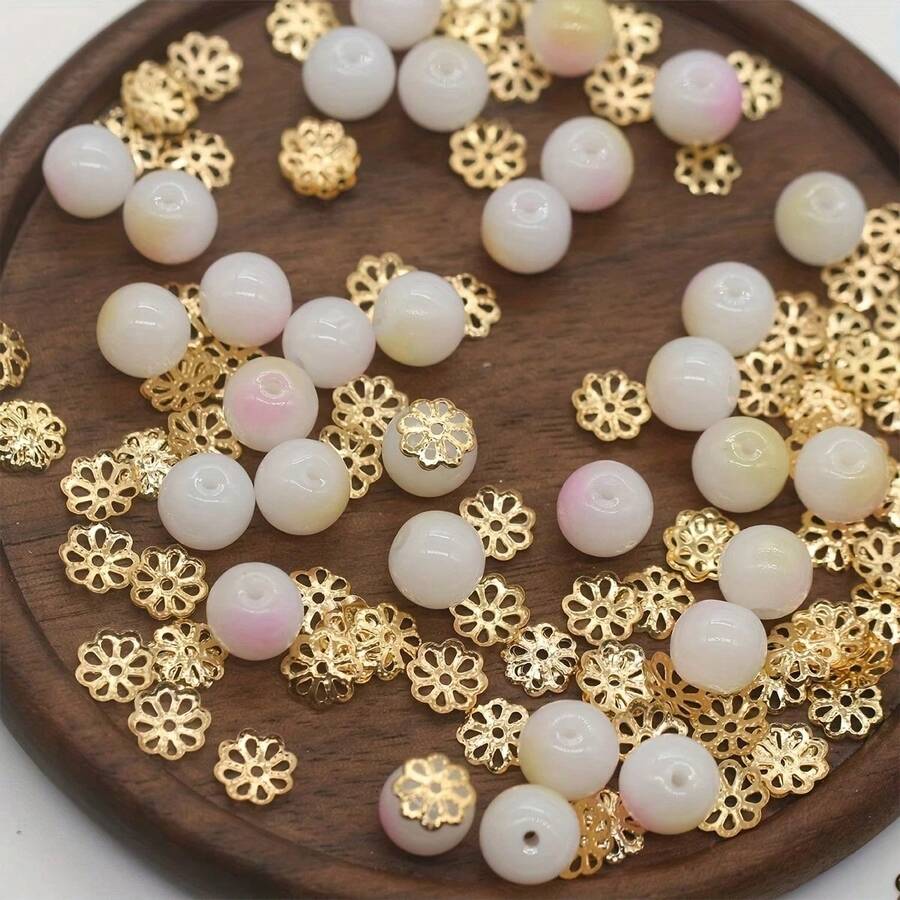 100 chiếc nắp hạt hình hoa 7-9mm, lý tưởng để tự làm vòng cổ, vòng tay và các đồ trang sức khác. - Với đài hoa - Xem 1