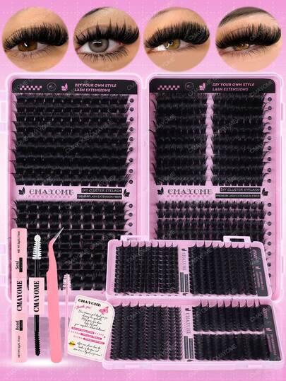 558/486pcs D-Curl Cluster False Eyelashes Set, High Capacity Synthetic Material Lashes, Curled & Natural Effect. Suitable For Beginners And Makeup Artists For Daily Makeup Practice And Work Makeup. Set Includes Lash Glue, Lash Curler And Lash Brush.