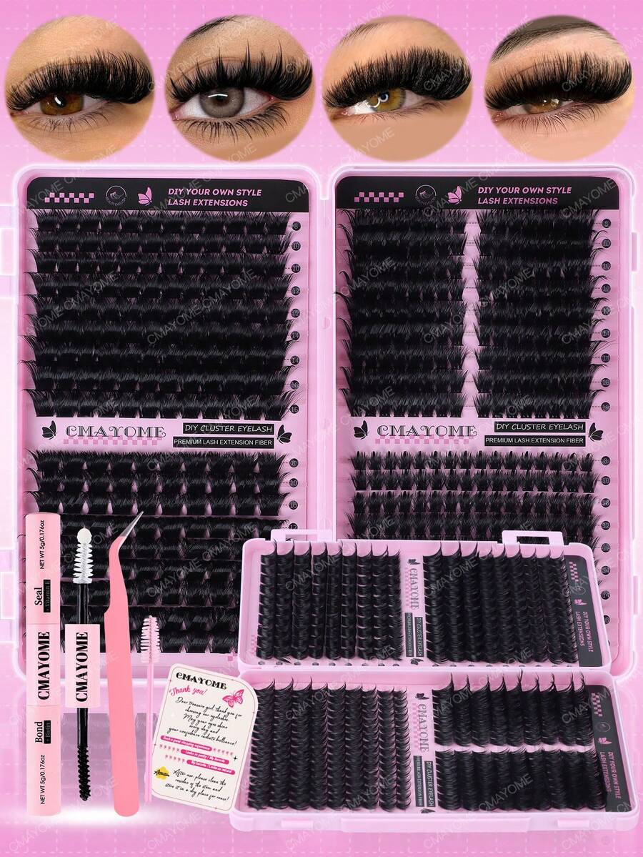558/486pcs D-Curl Cluster False Eyelashes Set, High Capacity Synthetic Material Lashes, Curled & Natural Effect. Suitable For Beginners And Makeup Artists For Daily Makeup Practice And Work Makeup. Set Includes Lash Glue, Lash Curler And Lash Brush.