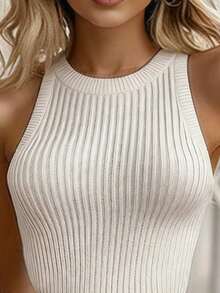 Women's Fitted Sleeveless Sweater Dress With Ruffled Hem - Beis - View 5