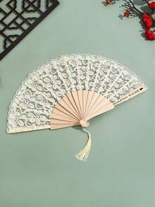 1pc/10pcs Custom Name Lace Folding Fan, Personalized Engraved Wooden Hand Fan With Tassel, Wedding & Bridal Shower Favor Gift - Multicolor - View 5