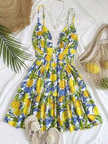 Vestido corto de mujer con estampado de limones coloridos para vacaciones - Multicolor - Ver 2