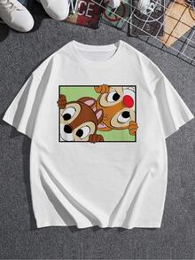 Dos simpáticos personajes de caricatura asomados con expresiones alegres que transmiten diversión y amistad perfecta para un look casual y juvenil camiseta de mujer  cómoda y suave ideal para uso diario - Blanco - Ver 3
