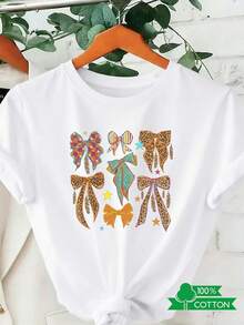 Camiseta de cuello redondo para mujer con estampado de letras y anime, de diseño sencillo, cómoda y transpirable, adecuada para el uso diario informal, que muestra un estilo natural y elegante, imprescindible para fiestas de verano, envío local con detalles de lazo y plumas. - Rojo - Ver 10