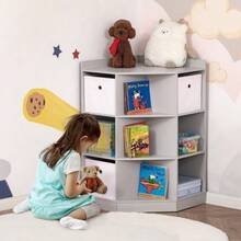 Children's Corner Shelf With 3 Storage Boxes, Toy Storage For Children Aged 3 To 12 Years, Grey, 57.4 X 57.4 X 94 Cm - 灰色 - 查看 3