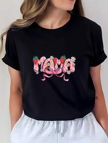 Camiseta de Mujer con Estampado Divertido de Fresas para Mamá, Novedad Verano 2026, Regalo Familiar, Top Casual de Moda y  XLQN - Negro - Ver 6