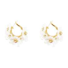 JOJELOO 1Pair White Shell Flower Earrings, Gold Plated With Sparkling Rhinestone, Delicate Floral Studs For Women, Great For Wedding & Daily Wear - Earrings - View 7