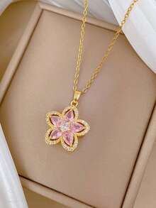 3pcs Copper Inlaid Cubic Zirconia Pendant Necklace + Earrings Clover Decor Jewelry Set, Suitable For Women's Daily Wear - Jewelry Set - View 4