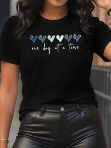 Casual T-Shirt With Stylish Y2K-Style Artistic Letter Print, Round Neck, Colorful, Sporty, Short Sleeves, Women's Clothing. A Very Distinctive Printed T-Shirt / Unisex Style / Suitable For Both Men And Women / Wrinkle-Resistant / Breathable - 黑色 - 查看 3
