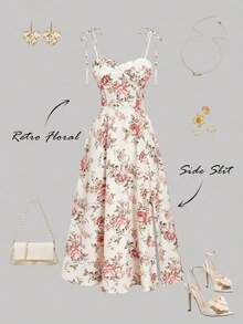 Vestido con abertura y lazo floral - Multicolor - Ver 2
