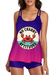 Women's Flowy Tummy Control Tankini Sets With NO CRABBY Design, Two Piece Tummy Control Bikini Swimsuits Blouson Tank Top With Boyshorts Bathing Suits  For Beach And Hot Springs / Summer Vacation Outfit - 紫色 - 查看 9