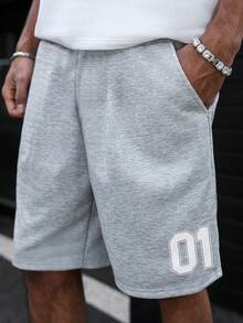 Teen Boys' Numeric Print Knit Sports Shorts, Fashion Versatile Casual Bermuda Shorts For Spring/Summer - Light Grey - View 4