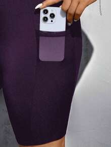 Pantalones cortos de motocicleta negros básicos, versátiles y cómodos con bolsillos para mujer de talla grande, de moda casual y deportiva para primavera y verano, ropa de calle, shorts curvilíneos, ropa para salir, ropa Y2K, joggers, shorts ci - Morado - Ver 6