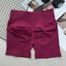 Pantalones cortos de yoga sin costuras de cintura alta para mujer - Levantamiento de glúteos elástico, adecuado para correr, fitness y actividades al aire libre| Apariencia de moda| Tela elástica de verano - Rojo violeta - Ver 10