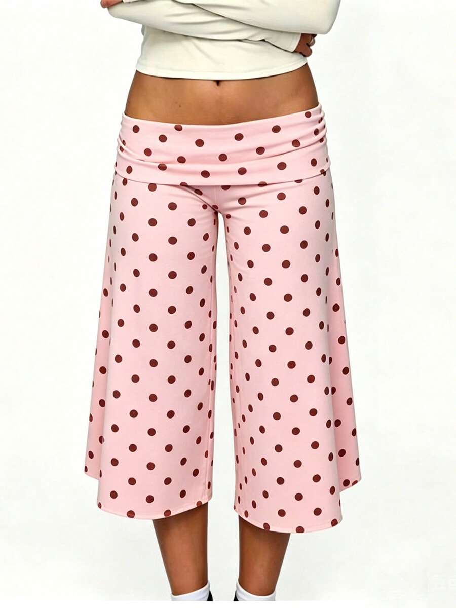 Women Casual Fold Over Loose Fit Capri Pant Leg Cropped Flowy Cotton Gaucho Pants Comfy Casual Yoga Coluttes Pajama Bottom Soft Comfortable Cropped Trouser Lounge Sleepwear Bottoms - 粉色 - 查看 1