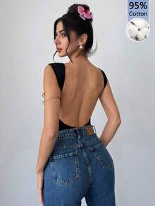 Body de unicolor con escote pronunciado y espalda descubierta, sexy y versátil para vacaciones y fiestas - Multicolor 2 - Ver 9