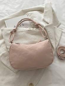 Cloud Ruched Solid Color Bow Decor Versatile Fashion Shoulder Bag - Pink - View 11