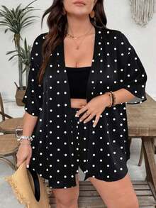 2 piezas Conjunto de talla grande Chaqueta de manga corta con estampado de leopardo, casual y de moda para uso diario - Multicolor 5 - Ver 6
