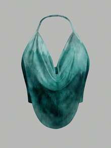 Top de cuello halter para fiesta sin espalda con fornteras drapeadas y diseño sólido - Multicolor 9 - Ver 1