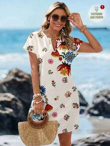 Vestido corto minimalista casual con cuello en V, adecuado para primavera/verano - Multicolor 10 - Ver 7
