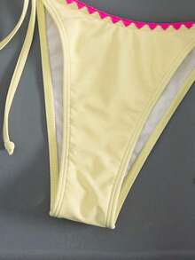 Bikini de 2 piezas de unicolor con escote halter y lazos, sexy y elegante para playa, vacaciones, viajes y fiestas. Nuevo para primavera/verano - capullos de color rosa amarillento - Ver 5
