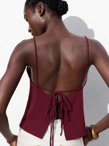 Blusa sin mangas con lazo ajustable, elegante para fiesta, oficina, viajes, casual, romántica, adecuada para invitados de boda, anfitriones, citas, fiestas, conciertos, desayunos, aeropuerto, vacaciones de verano - Burdeos - Ver 9