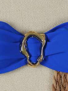 Nuevo conjunto de bikini negro sólido, sexy, elegante, casual, para playa, vacaciones y citas, sin tirantes, para primavera/verano - azul real - Ver 3