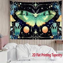 1pc Celestial Moth Tapestry - Boho Moon And Stars Wall Hanging In Teal Green, Golden, Blue, Black & Turquoise - Non-Slip Yoga Meditation Decor, Polyester Fabric For Living Room, Bedroom, Studio - Bohemian Spiritual Art Gift For Astrology & Nature Lovers, Sun And Moon Decor, Home Decoration, Mystical Design, Detailed Artwork, Natureinspired Decorators, Highquality Print, 2D Flat - 1PC - 查看 3