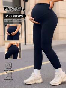 Yoga Basic Maternidad Leggings cintura cintura - Azul marino - Ver 1