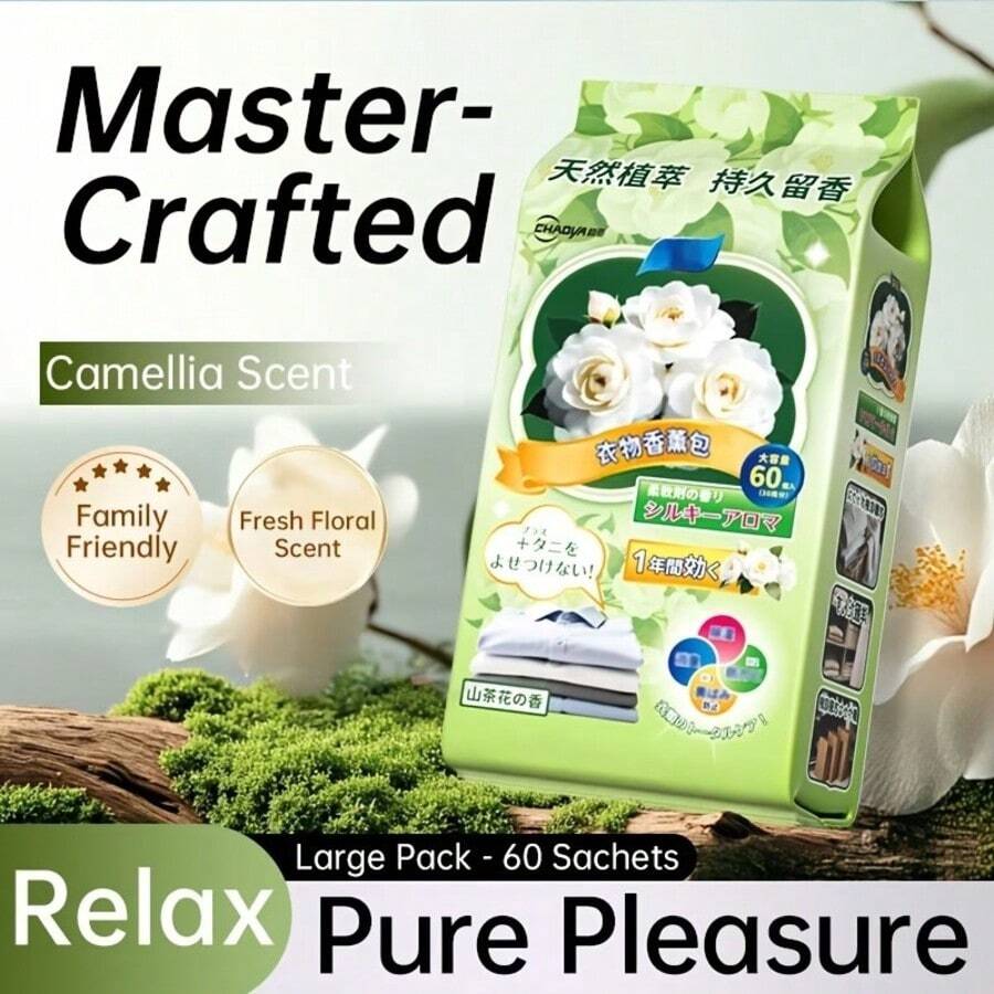 60pcs/Set Fragrance Sachets, Perfume Pouches, Camellia Scent, Fresh Floral Aroma, Perfect For Holidays And Birthdays, Essential For Bedroom, Bookshelf, Car Interior, Shoe Cabinet, Fragrance Bags, Perfume Bags - Multiple Styles - View 1
