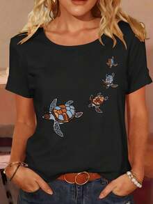 Camiseta de Algodón para Mujer con Estampado Creativo de Letras, Perfecta para Primavera y Verano, Ocio al Aire Libre, Fiestas, Versátil y Elegante. - Blanco - Ver 6