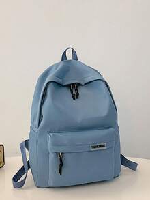 1pc Classic Basic Large Capacity Backpack For Back To School, With Laptop Compartment, Fashionable Multipurpose Backpack, Minimalist Solid Color Sports Bag, Adjustable Shoulder Straps, Lightweight Foldable Zipper Bag, Casual Travel Backpack, Suitable For Graduates, Boys, Girls, Teens/Youths, Outdoor, Travel, Middle School, High School, College, Any Occasion! - A - View 12