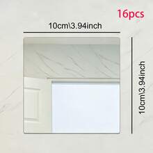 16pcs Self-Adhesive Acrylic Mirror Wall Sticker, Versatile Use For Makeup, Shaving & Home Decor, Suitable For Living Room, Bedroom, Background Wall Bathroom And Other Home And Office DIY Decoration, Wall Decoration, Geometric Design - Square - View 12