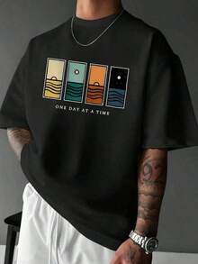 Unisex Short-Sleeved T-Shirt, Minimalist Printed Short-Sleeved T-Shirt For Men, Comfortable And Breathable, Suitable For Summer, Fashionable T-Shirts For Men, , Women's, Romwe Men, Boho Chic, Gifts For Teachers, Women's T-Shirt, Curvy Sets For Women, Y2K - 黑色 - 查看 1