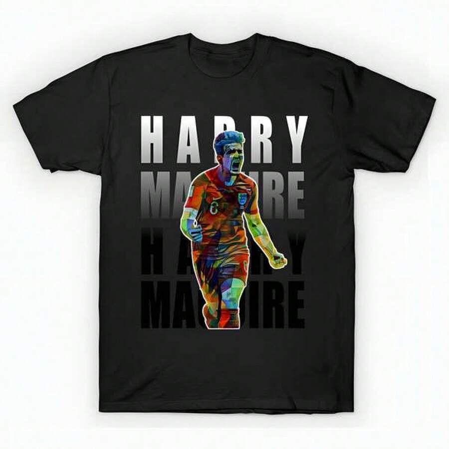 Harry Maguire T-Shirt unisex de la de algodón puro de alta densidad de 220 g. C-AmiS-eta uniS-ex 100 % aL-Godón de - Tejido de alta densidad. Apta para todo tipo de perS-onas, ya sean mujeres o hombres. Tejido duradero de alta C-Alidad apto para todas las estaciones, suave al tacto pero duradero. Tops transpirables. Conjuntos de otoño para mujer. Conjuntos de vaC-Aciones para mujer. Disfraz de Halloween para mujer. - Negro - Ver 1