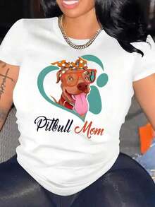 Women's Short-Sleeved T-Shirt With A Creative Heart And Pug Design, Y-Style, Simple, Casual, And Sporty, Comfortable For Summer And Vacations. Standard Casual T-Shirt For Women, Breathable And Lightweight. - 白色 - 查看 1