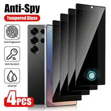 XINHONGYU 4片裝 Galaxy S 系列隱私防窺鋼化玻璃螢幕保護貼，支援 0.2 秒指紋解鎖，相容 Galaxy S26 Ultra/26+/26、Galaxy S25 Ultra/S25+/S25、S24 Ultra/24 Plus/24、S23/22/21，25° 防窺，全螢幕覆蓋，防指紋、防摔、防刮、零氣泡 - 黑色 - 查看 20