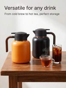 1500ML Stainless Steel Thermal Coffee Carafe, Wooden Handle Vacuum Insulated Pot, Double Wall Keep Hot & Cold 24H, Multipurpose For Cold Brew Coffee, Tea, Home Office Drink Storage Carafe - Multicolor - View 1
