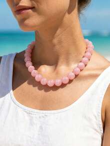 1pc European And American Bohemian Round Geometric Cloud Multicolor Beaded Necklace, Stainless Steel 18K Gold Lobster Clasp, Gift & Daily Wear - Handmade Resin Beaded Stainless Steel Necklace - View 7