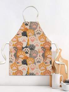 1pc Cute Cat Paw Print Single-Sided Apron, Unisex Home Kitchen Neck-Tie Apron, Household Cooking Protective Apron - Multicolor - View 6