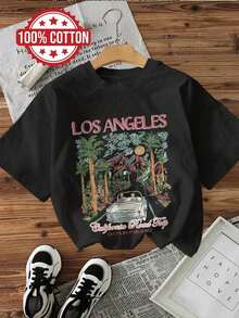 Graphic Print T-Shirt, Short Sleeves And Round Neck, Casual Top For Summer And Spring, Women's Clothing - 黑色 - 查看 6