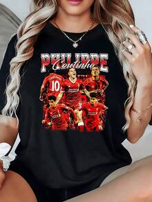 Group Of Players In Motion With Energy And Sportsmanship Celebrating Passion For Football And Teamwork; Comfortable And Modern Casual Women's T-Shirt - 黑色 - 查看 8