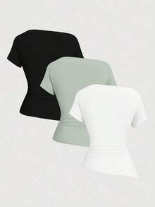 Camiseta casual asimétrica de hombro para mujer - Multicolor 7 - Ver 2