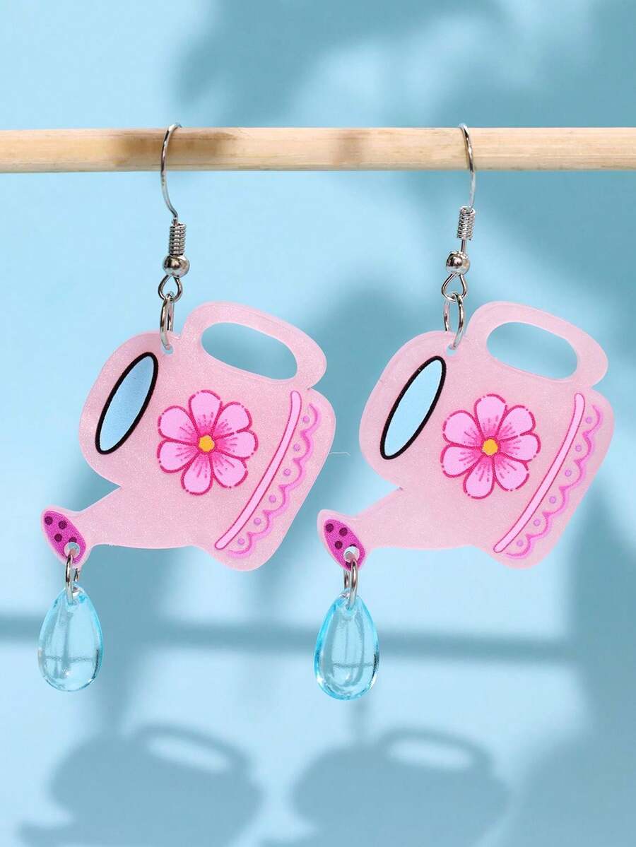 1 Đôi bông tai dáng dài bằng acrylic màu hồng, dễ thương, sáng tạo, họa tiết hoa độc đáo, thích hợp đeo hàng ngày, làm quà tặng trang sức cho nữ trong các dịp lễ hội. - Nhiều màu - Xem 1