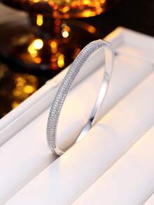 1pc Luxury Fully Paved Crystal Bangle, Delicate Design Unique Bracelet, Versatile For Daily Wear, Dating, Gift - Bracelet - View 2