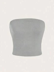Top casual ajustado sin tirantes negro para mujer, adecuado para el verano - Gris Claro - Ver 1